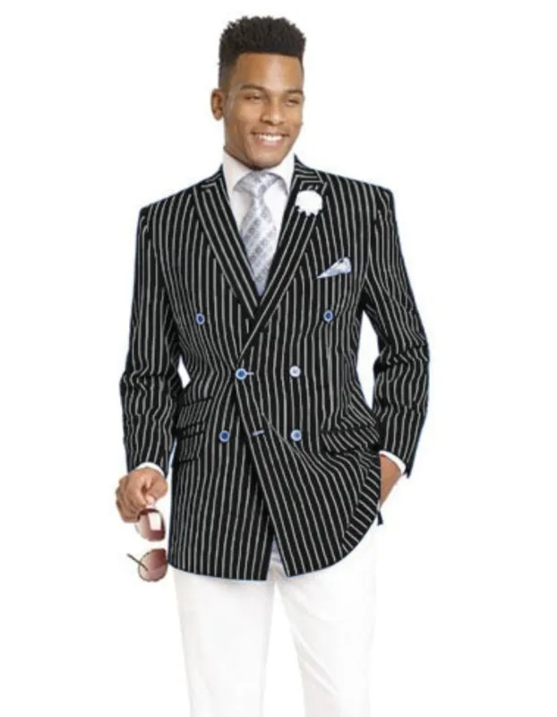 Mens Double Breasted Blazer in Color Black - Pinstripe Sportcoat sold by Alberto Nardoni