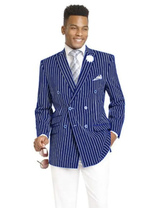 Mens Double Breasted Blazer in Color Navy - Pinstripe Sportcoat sold by Alberto Nardoni