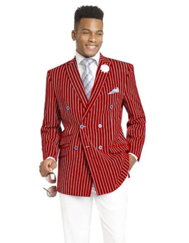 Mens Double Breasted Blazer in Color Red - Pinstripe Sportcoat sold by Alberto Nardoni