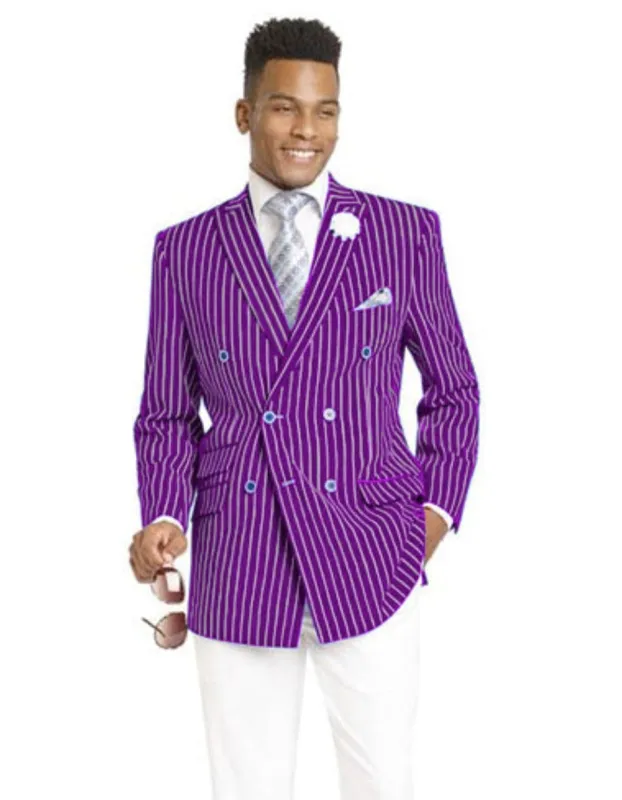 Mens Double Breasted Blazer in Color Purple - Pinstripe Sportcoat sold by Alberto Nardoni
