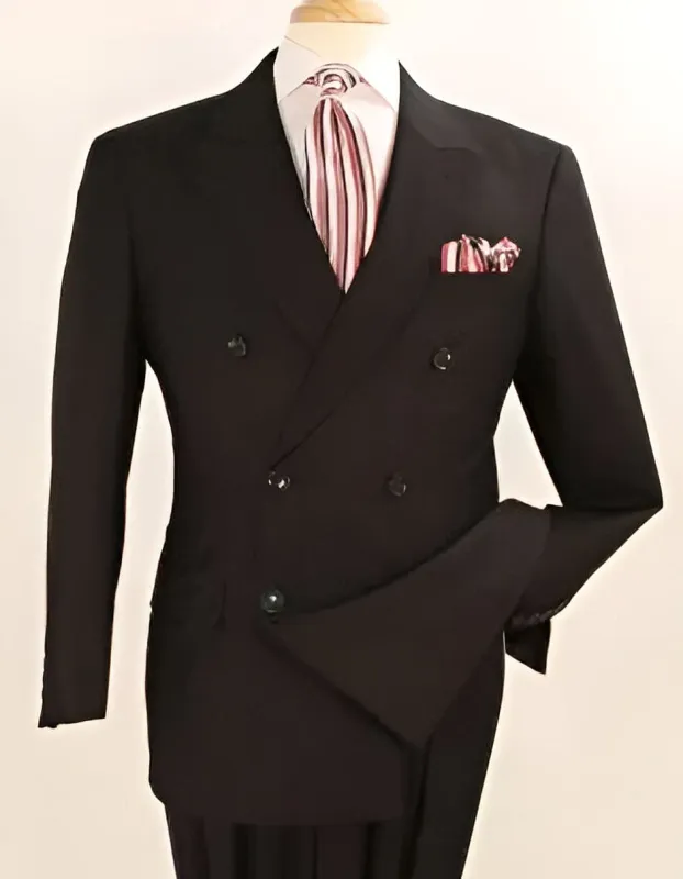 Double Breasted Suits - Vested Suits Wool Fabric - Apolo King Brand - Black Suit sold by Alberto Nardoni