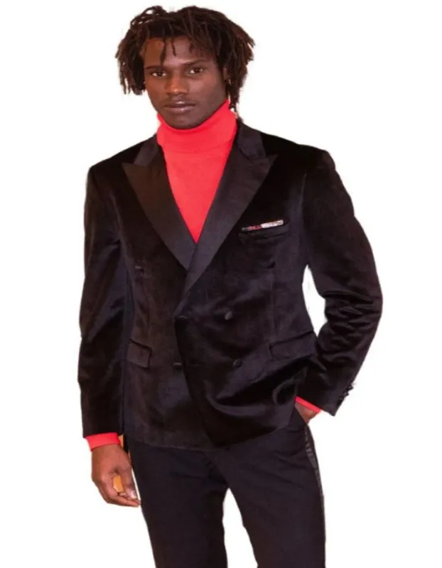 Double Breasted Tuxedo - Velvet Dinner Jacket with Pants in Color Black sold by Alberto Nardoni