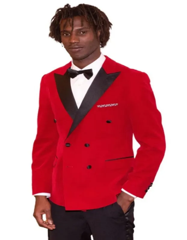 Double Breasted Tuxedo - Velvet Dinner Jacket with Pants in Color Red made by Alberto Nardoni