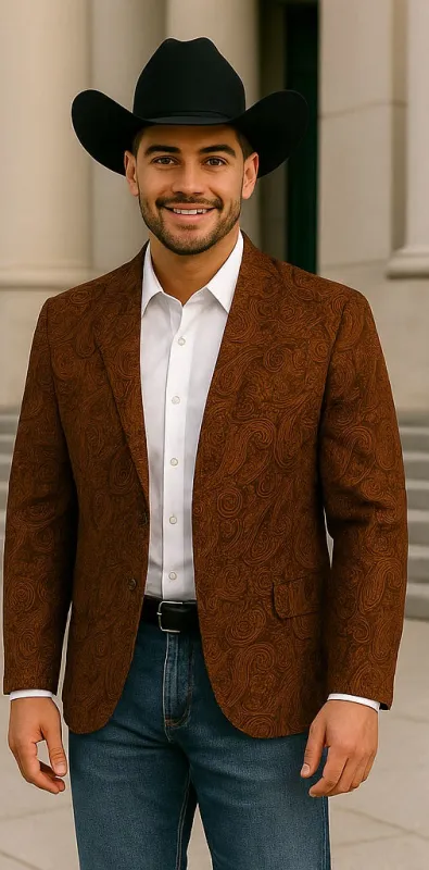 Mens Notch Lapel Paisley Blazer Copper made by Alberto Nardoni