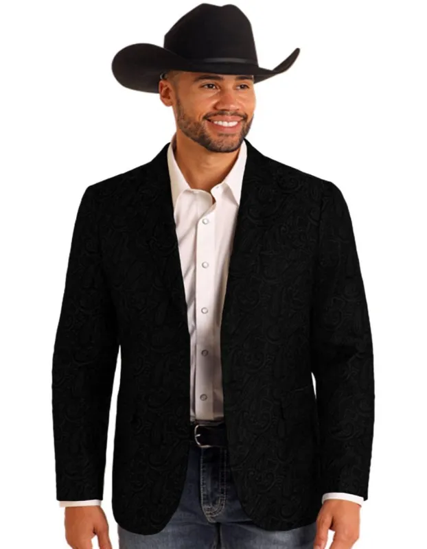 Mens Notch Lapel Paisley Blazer Black sold by Alberto Nardoni