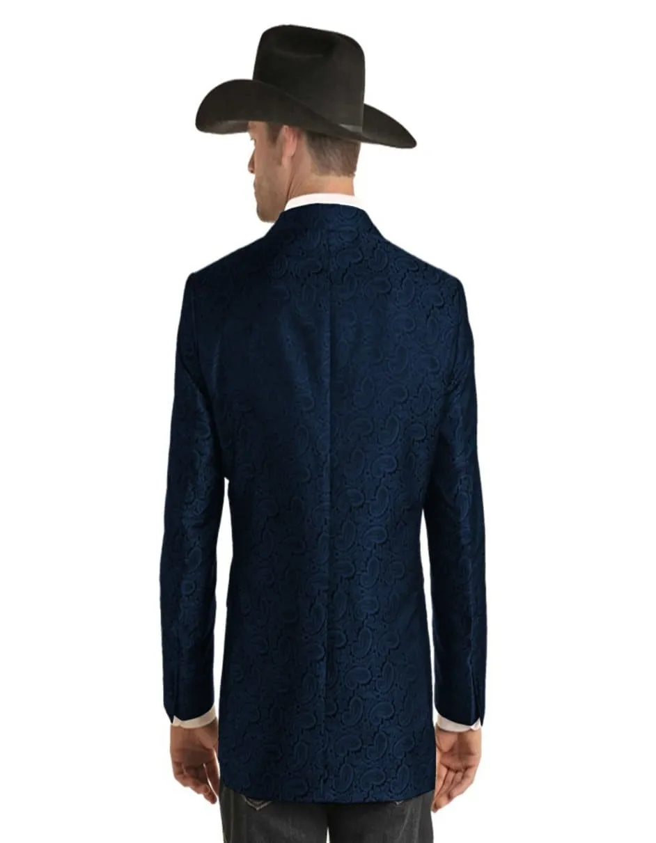 Mens Two Button Notch Lapel Paisley Pattern Blazer Navy sold by Alberto Nardoni product image thumbnail 2