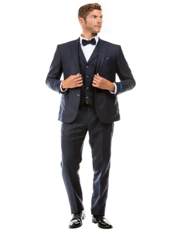 Tweed Suit 1920s Vintage Looking Fabric Vested Navy Blue Herringbone Fabric Suit sold by Alberto Nardoni