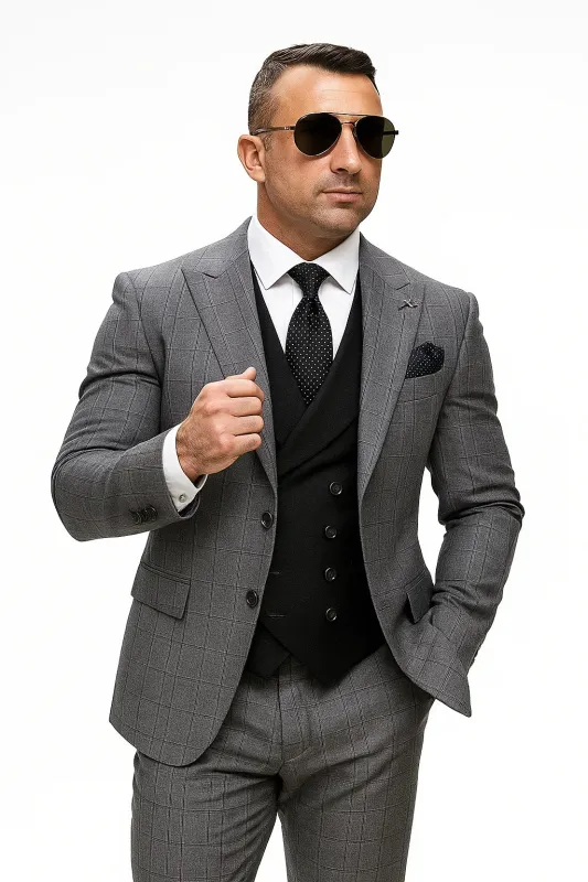 Statement Suits - Wool Suits - Peak Lapel Suits - Ticket Pocket - Modern Fit - Black Suit sold by Alberto Nardoni
