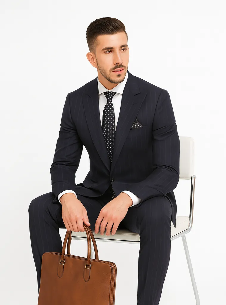 Statement Suits - Wool Suits - Peak Lapel Suits - Ticket Pocket - Modern Fit - Charcoal Stripe Suit sold by Alberto Nardoni product image thumbnail 4