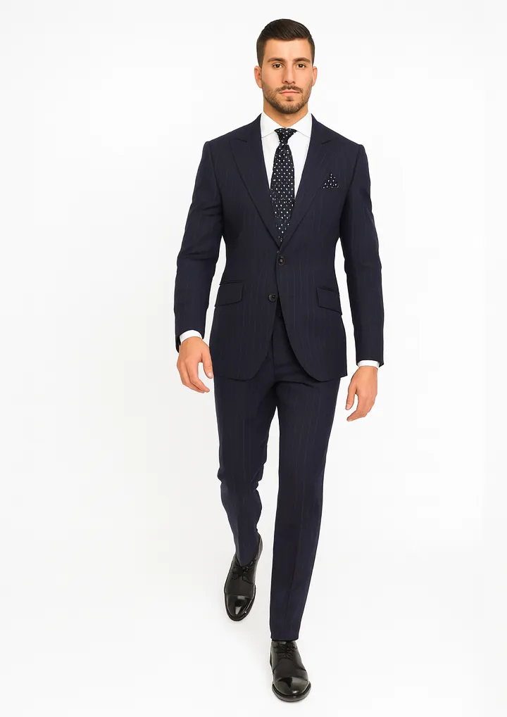 Statement Suits - Wool Suits - Peak Lapel Suits - Ticket Pocket - Modern Fit - Charcoal Stripe Suit sold by Alberto Nardoni product image thumbnail 5