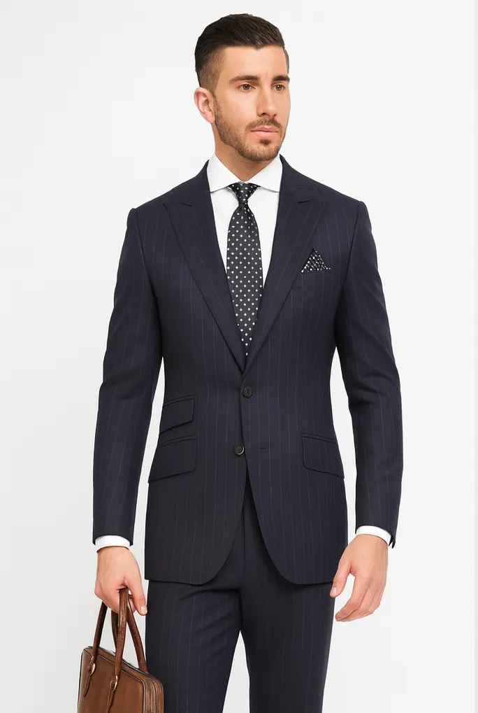 Statement Suits - Wool Suits - Peak Lapel Suits - Ticket Pocket - Modern Fit - Charcoal Stripe Suit sold by Alberto Nardoni