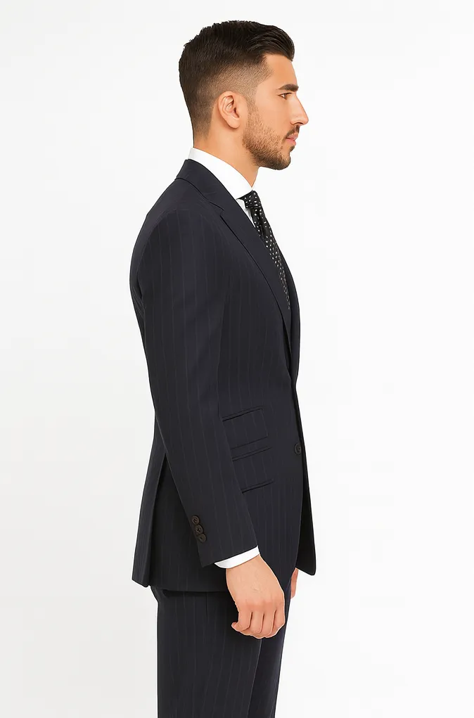 Statement Suits - Wool Suits - Peak Lapel Suits - Ticket Pocket - Modern Fit - Charcoal Stripe Suit sold by Alberto Nardoni product image thumbnail 2