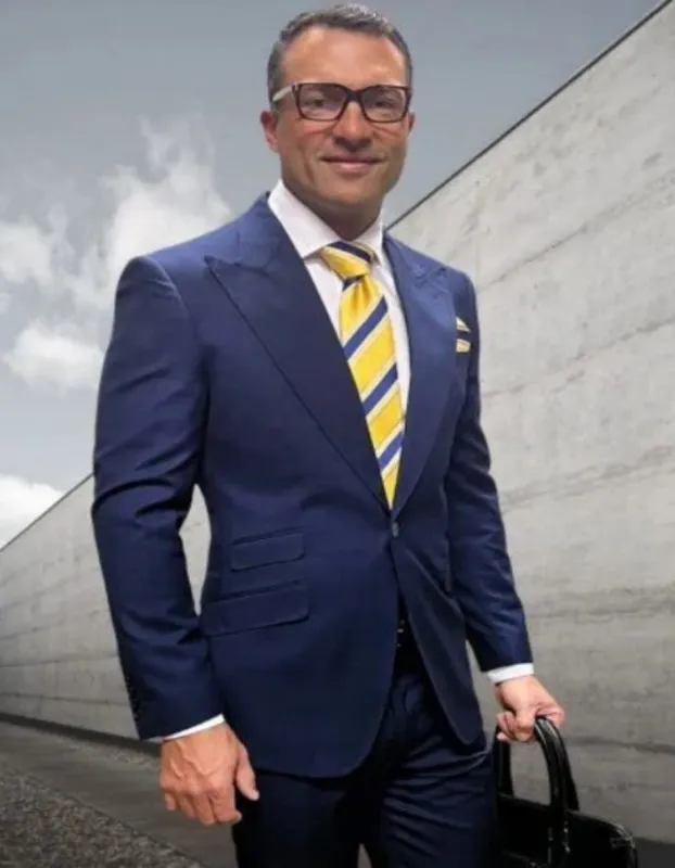 Statement Suits - Wool Suits - Peak Lapel Suits - Ticket Pocket - Modern Fit - Blue Suit sold by Alberto Nardoni