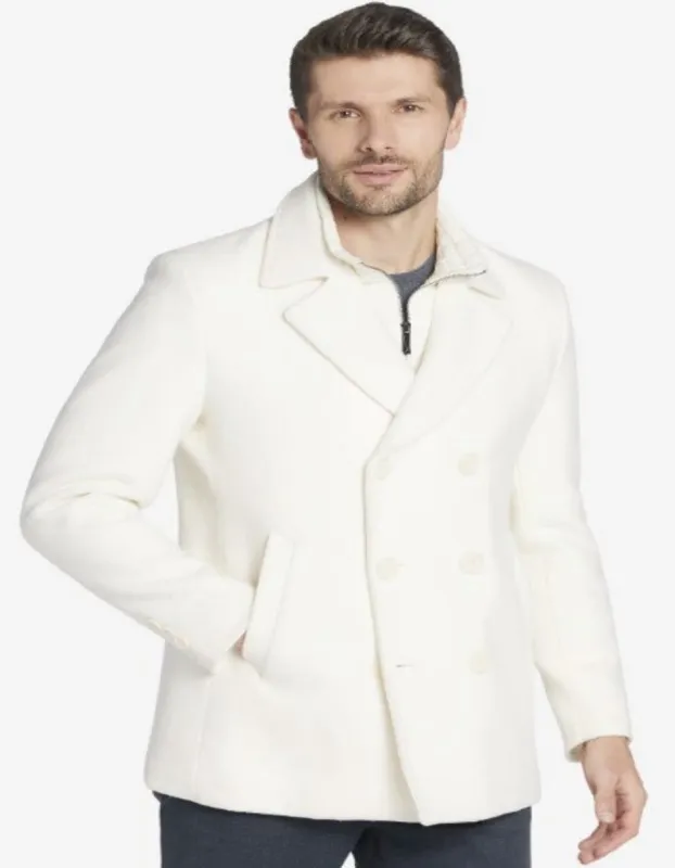 Cream Color Pea Coat - Ivory Double Breasted Wool Coat - Off White Car Coats sold by Alberto Nardoni
