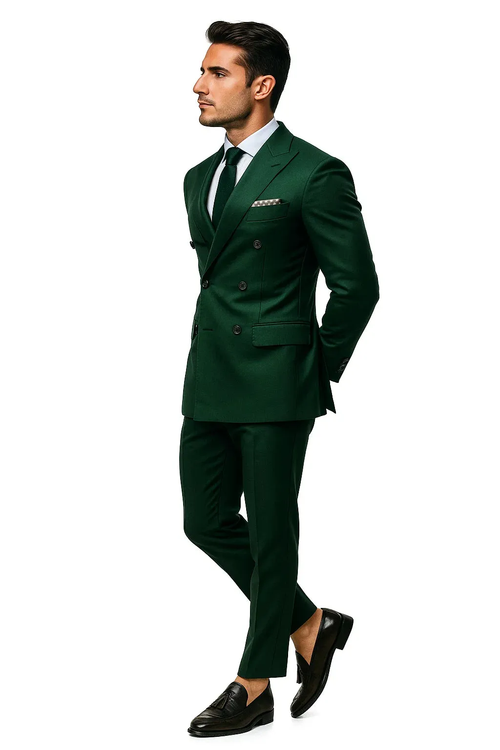 Slim Fit Double Breasted Suit Gold Buttons - Olive Suit - Designer Wool Suits sold by Alberto Nardoni product image thumbnail 4