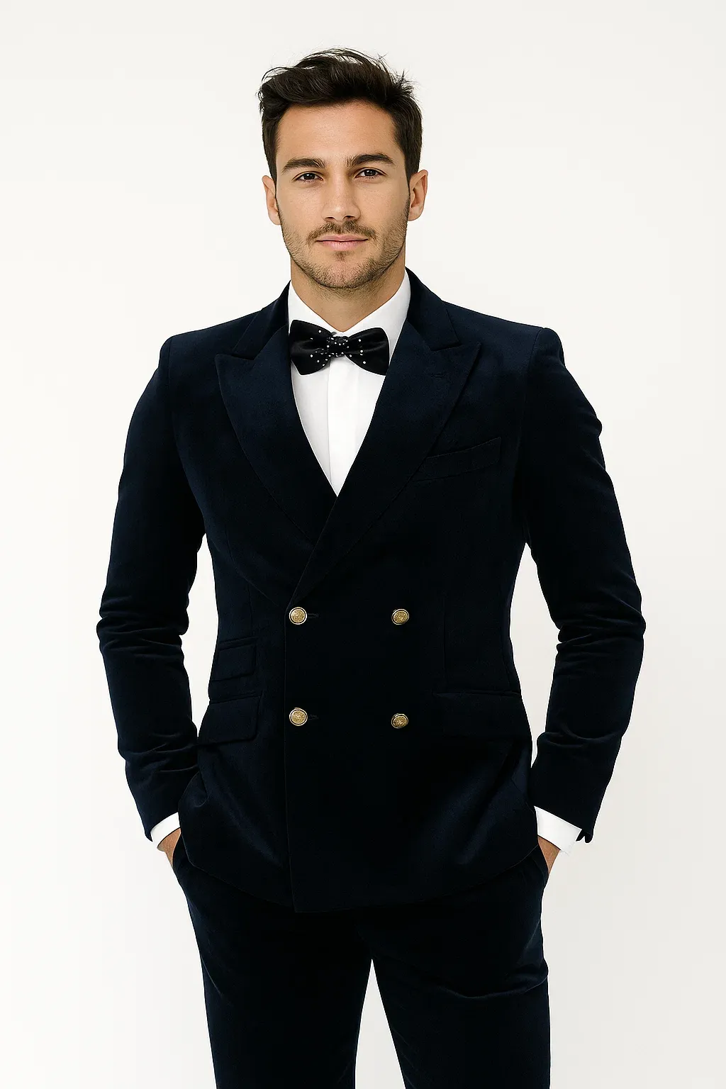 Mens Velvet Suit - Slim Fit Double Breasted Suit - Blazer and Pants R-Blue sold by Alberto Nardoni product image thumbnail 2