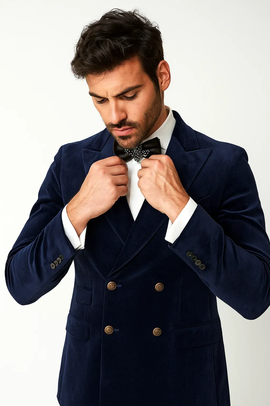 Mens Velvet Suit - Slim Fit Double Breasted Suit - Blazer and Pants R-Blue sold by Alberto Nardoni product image thumbnail 5