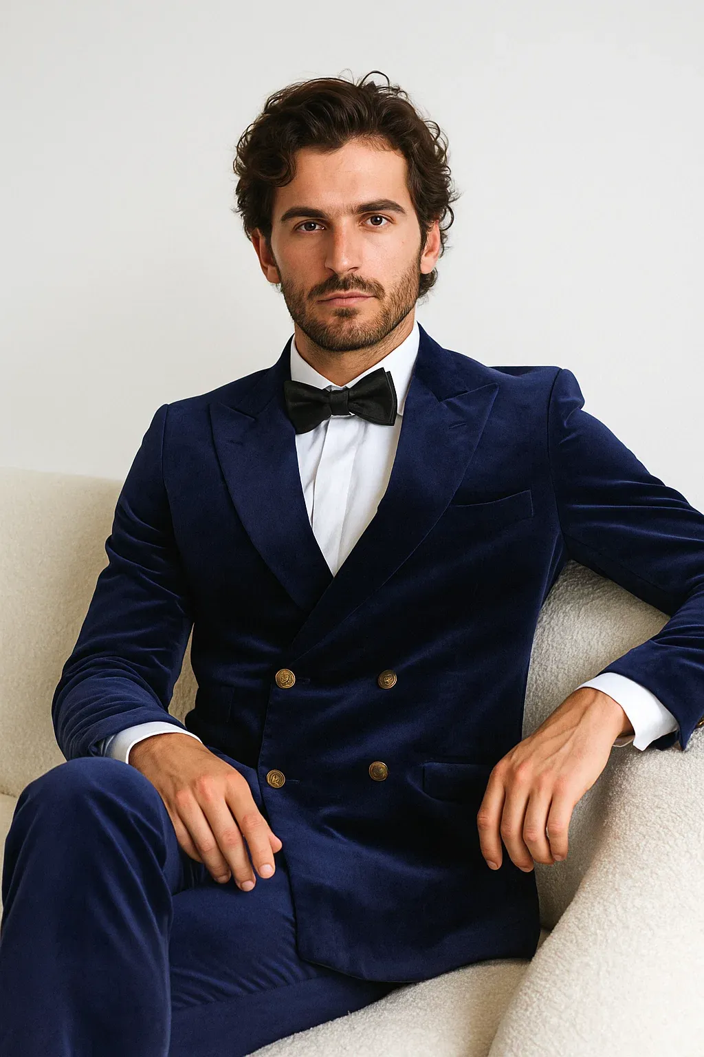 Mens Velvet Suit - Slim Fit Double Breasted Suit - Blazer and Pants R-Blue sold by Alberto Nardoni product image thumbnail 3