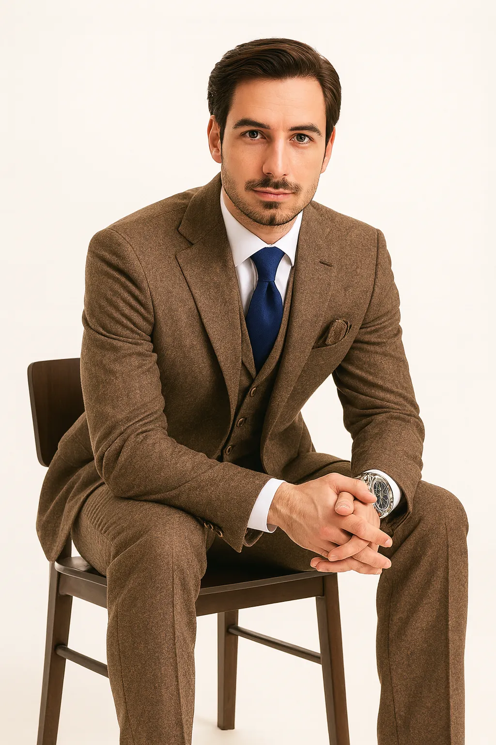 Tweed Suit 1920s Vintage Looking Fabric Vested Brown Herringbone Fabric Suit sold by Alberto Nardoni product image thumbnail 5