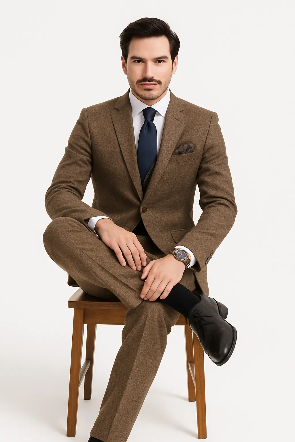 Tweed Suit 1920s Vintage Looking Fabric Vested Brown Herringbone Fabric Suit sold by Alberto Nardoni product image thumbnail 3