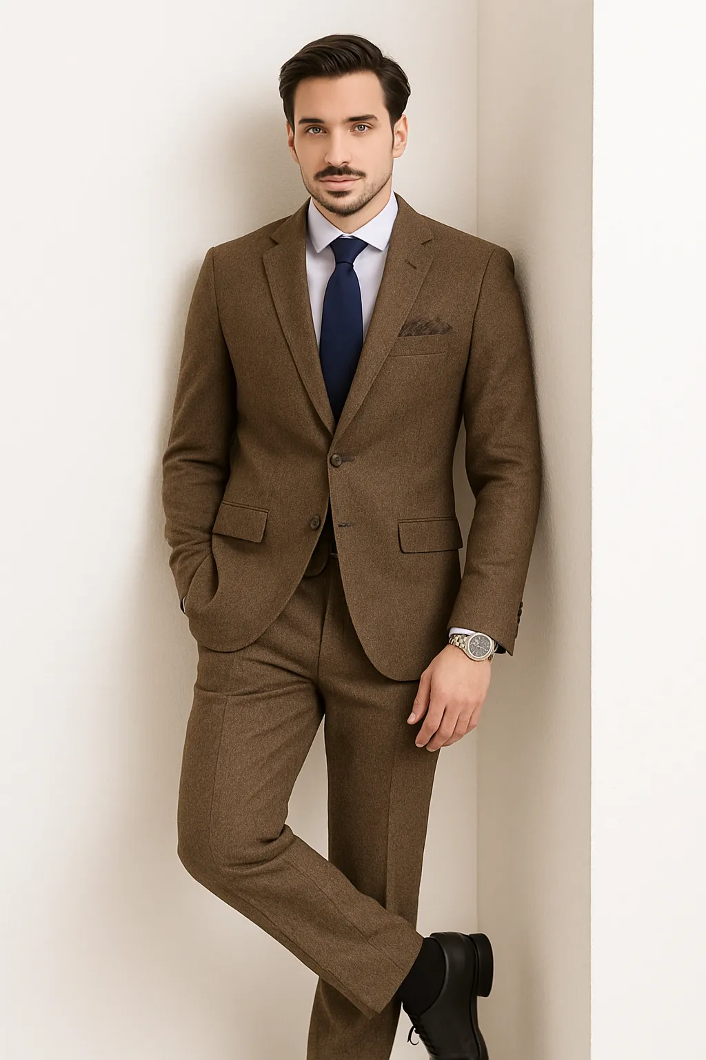 Tweed Suit 1920s Vintage Looking Fabric Vested Brown Herringbone Fabric Suit sold by Alberto Nardoni product image thumbnail 2