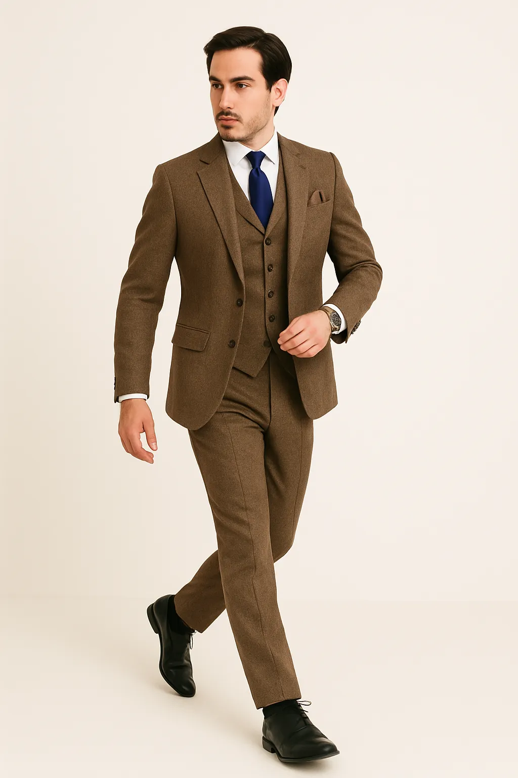 Tweed Suit 1920s Vintage Looking Fabric Vested Brown Herringbone Fabric Suit sold by Alberto Nardoni