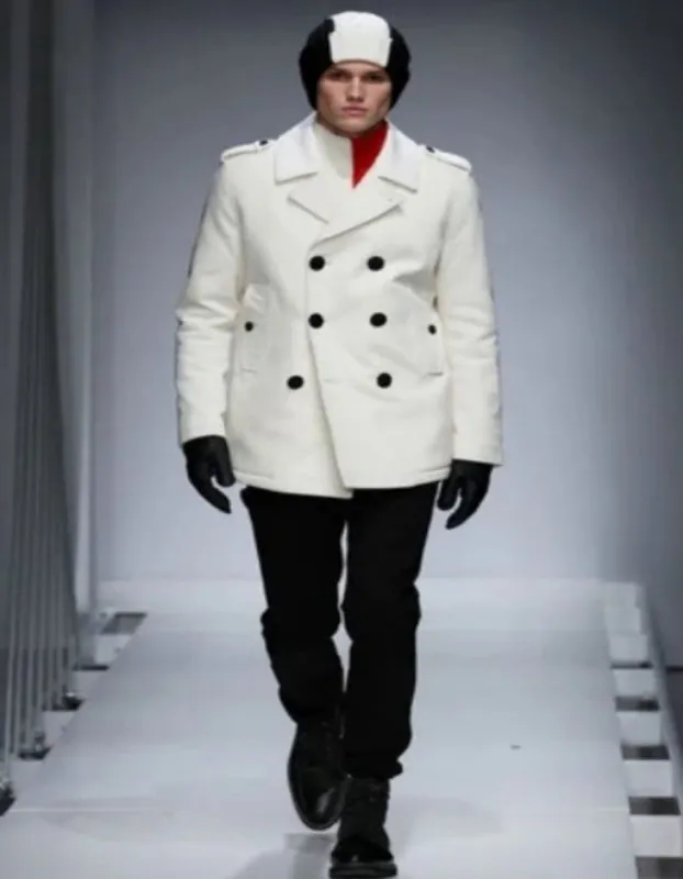 Cream Color Pea Coat - Ivory Double Breasted Wool Coat - Off White Car Coat sold by Alberto Nardoni