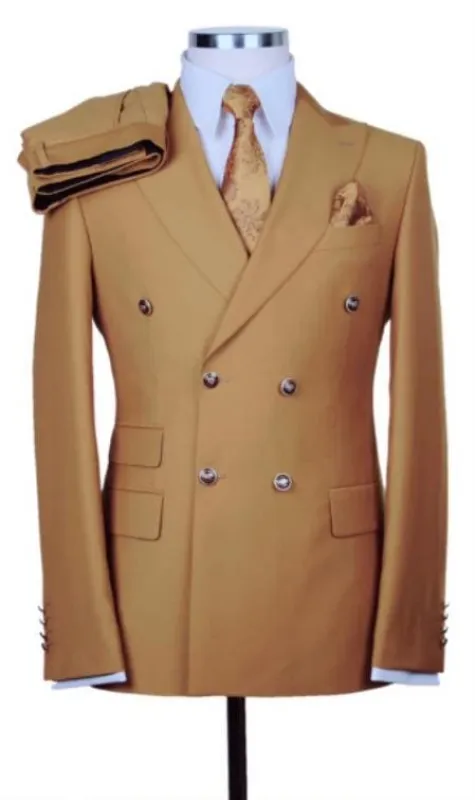 Slim Fitted Cut Mens Camel - Bronze - Khaki Color Double Breasted Blazers - Double Breasted Sport Coat sold by Alberto Nardoni