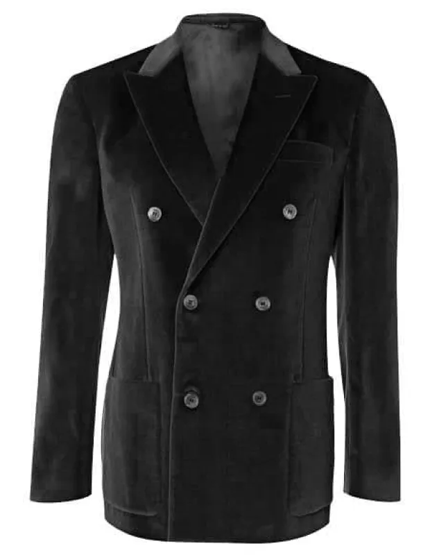 Men's 6 Buttons Velvet Double Breasted Suits Black Blazer Sport Coat - Jacket - Slim Fitted sold by Alberto Nardoni