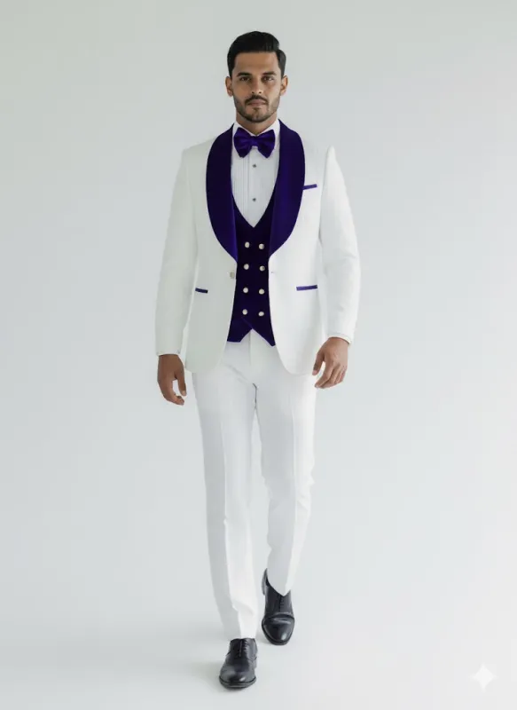 Wedding Tuxedo - Groom Suit - White and Royal Blue Prom Suit sold by Alberto Nardoni
