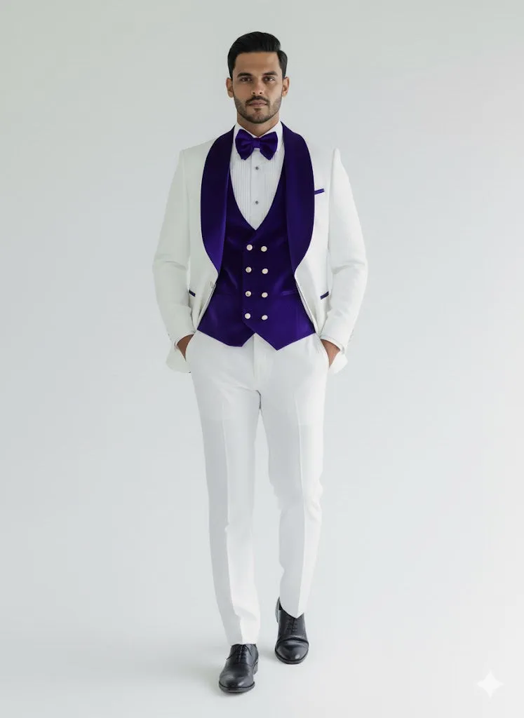 Wedding Tuxedo - Groom Suit - White and Royal Blue Prom Suit sold by Alberto Nardoni product image thumbnail 3