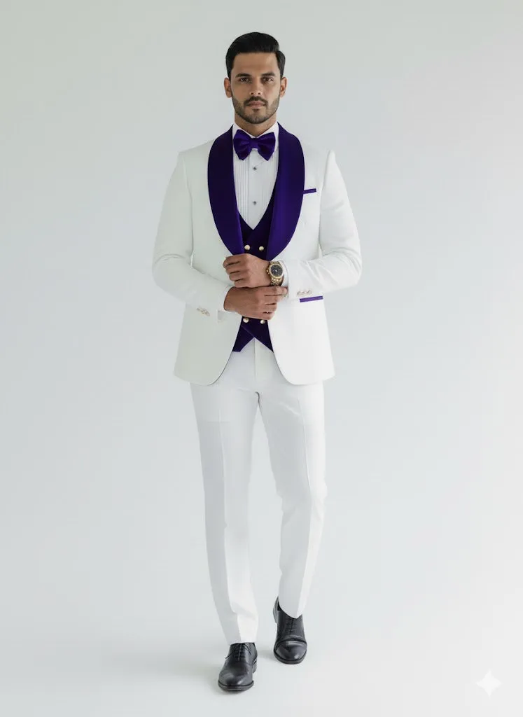 Wedding Tuxedo - Groom Suit - White and Royal Blue Prom Suit sold by Alberto Nardoni product image thumbnail 4