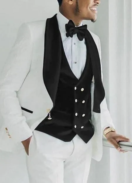 Wedding Tuxedo - Groom Suit - White and Black Prom Suit sold by Alberto Nardoni