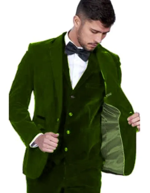 Men's Dark Green Color Peak Lapel Men's Velvet Suit Vested sold by Alberto Nardoni