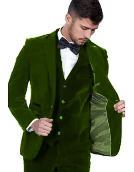 Men's Dark Green Color Peak Lapel Men's Velvet Suit Vested sold by Alberto Nardoni
