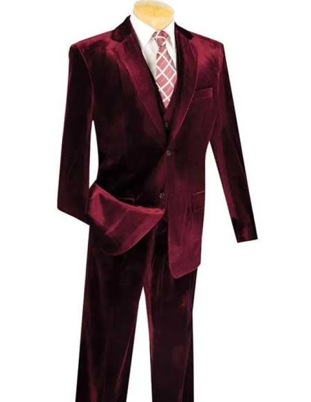 Men's Wine Two Button Velvet Suit Vested Suits sold by Alberto Nardoni