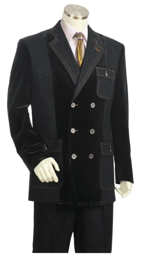 Men's Double Breasted Suit Stitch Accent Suit Black sold by Alberto Nardoni