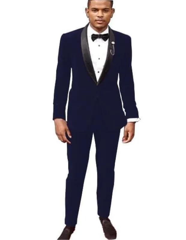 Men's Navy Blue Tuxedo Jacket and Velvet Pants sold by Alberto Nardoni