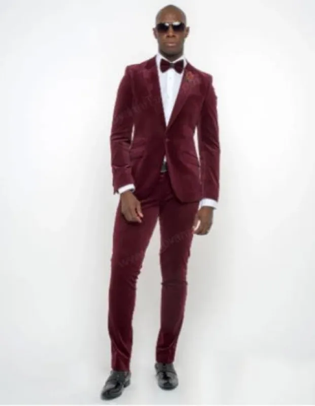 Burgundy Modern Stylish Ensemble Velvet Suit sold by Alberto Nardoni