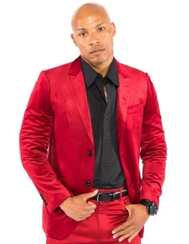 Mens Red Velvet Suit and Cheap Priced Velour Mens Blazer Jacket For Men Sport Coat + Pants sold by Alberto Nardoni