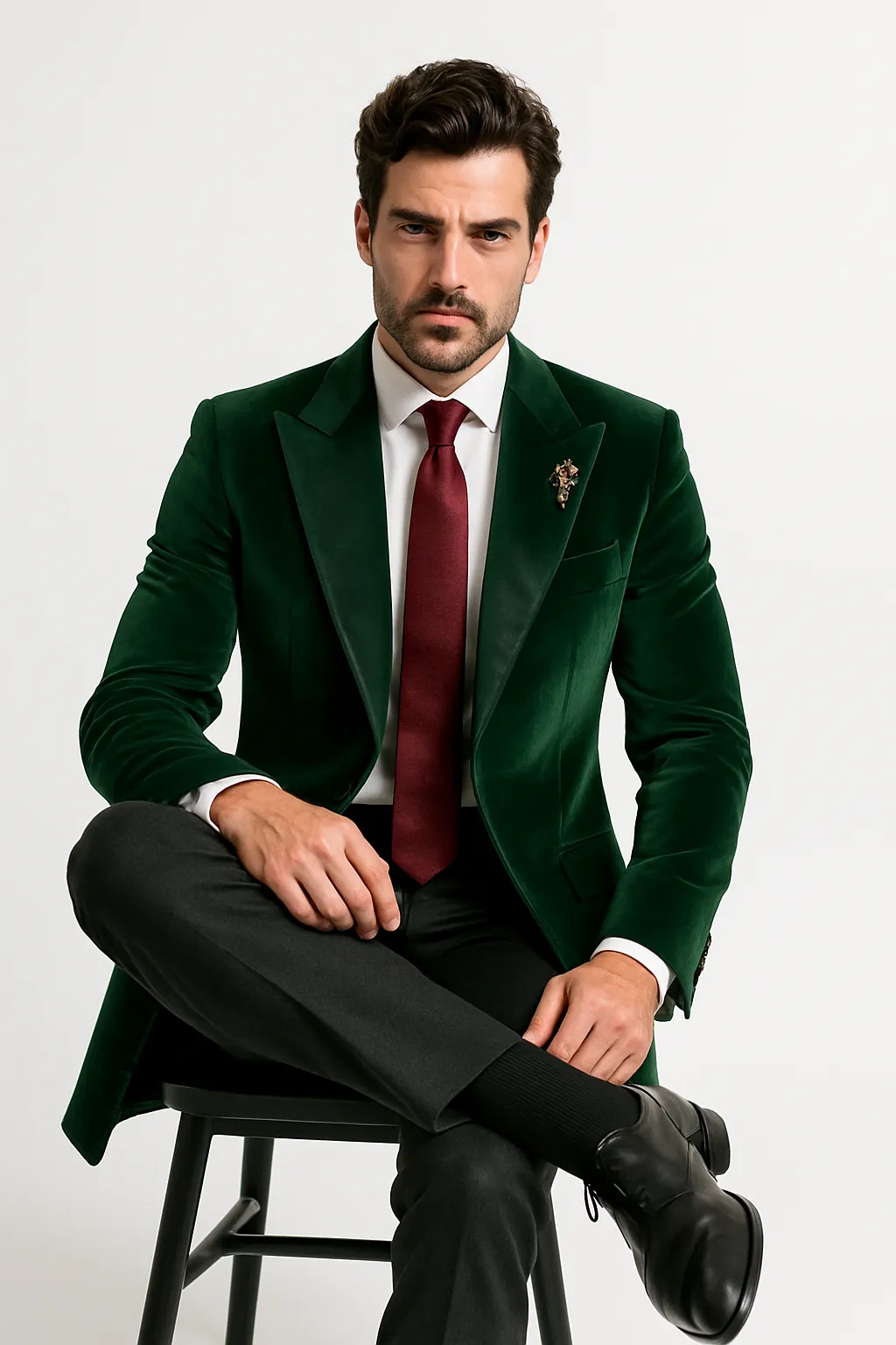 Velvet Cutaway Tuxedo - Velvet Morning Suit - Velvet Tail Tuxedo - Green sold by Alberto Nardoni product image thumbnail 3