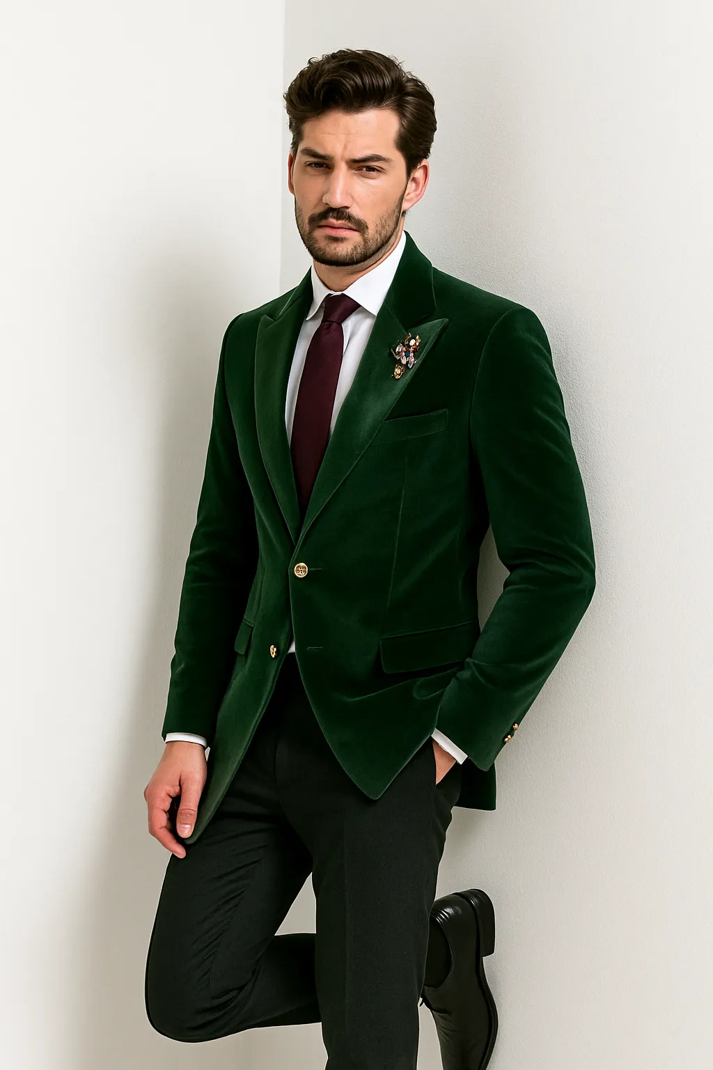 Velvet Cutaway Tuxedo - Velvet Morning Suit - Velvet Tail Tuxedo - Green sold by Alberto Nardoni product image thumbnail 4