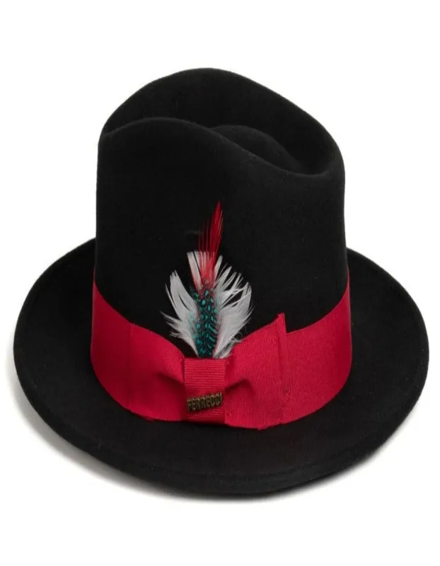 Black and Red Dress Hat 1920s Fedora Style - Mens Classic Wool Fedora Dress Hat in Black and Red sold by Alberto Nardoni