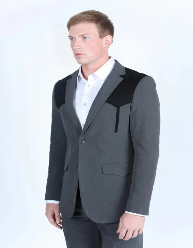 Men's Western Charcoal Suit Sport Coat with Suede Yokes and Elbow Patches sold by Alberto Nardoni