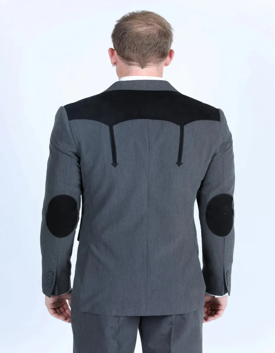 Men's Western Charcoal Suit Sport Coat with Suede Yokes and Elbow Patches sold by Alberto Nardoni product image thumbnail 5