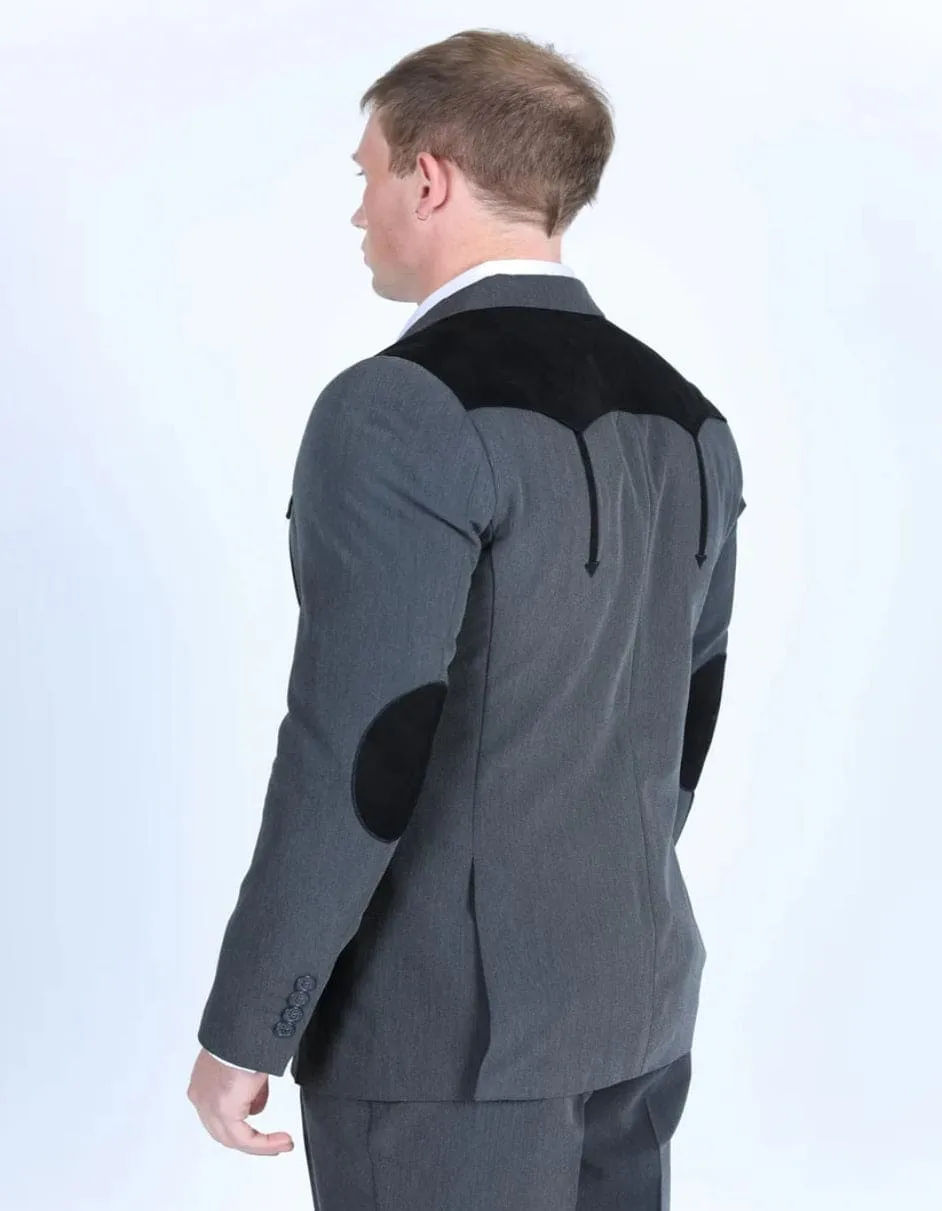 Men's Western Charcoal Suit Sport Coat with Suede Yokes and Elbow Patches sold by Alberto Nardoni product image thumbnail 3