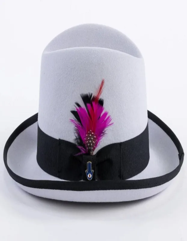 Light Grey and Black Dress Hat 1920s Fedora Style - Mens Classic Gangster Godfather Wool Dress Hat in Light Grey and Black sold by Alberto Nardoni