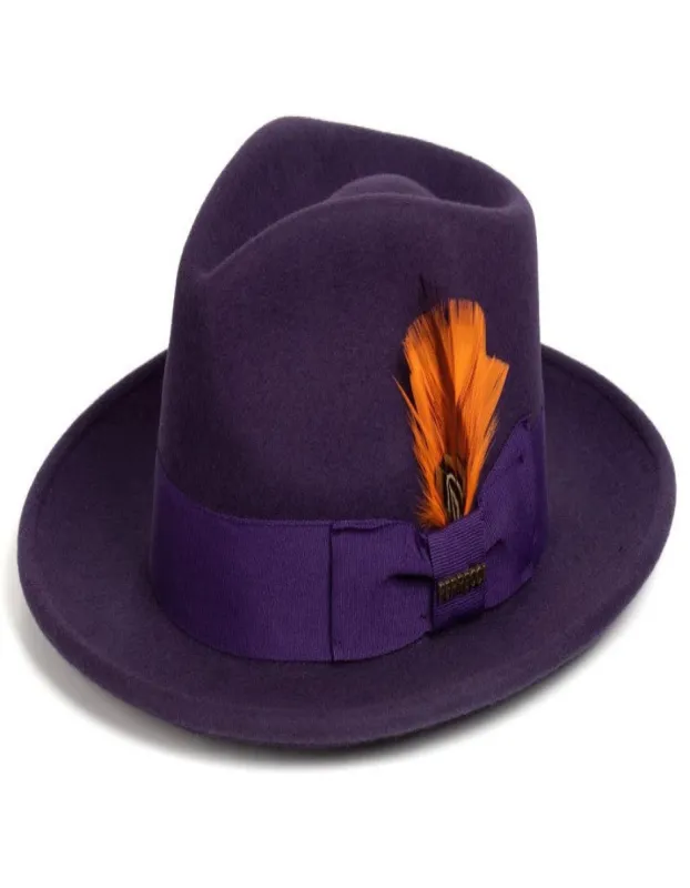 Purple Dress Hat 1920s Fedora Style - Mens Classic Wool Fedora Dress Hat in Purple sold by Alberto Nardoni