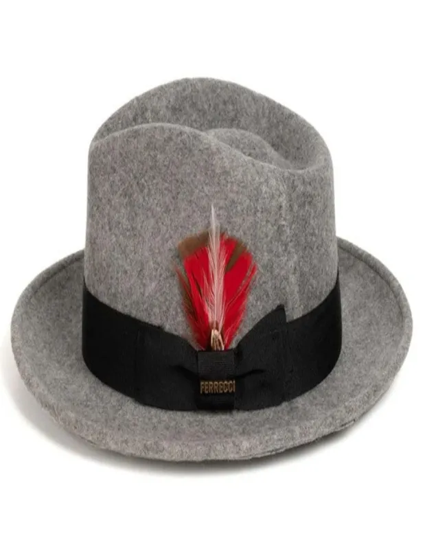 Grey Dress Hat 1920s Fedora Style - Mens Classic Wool Fedora Dress Hat in Grey Melange sold by Alberto Nardoni