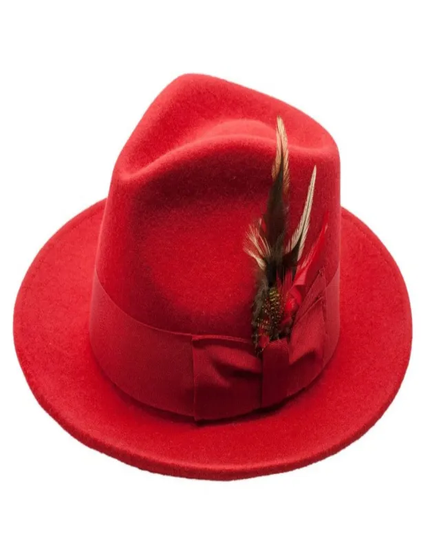 Red Dress Hat 1920s Fedora Style - Mens Classic Wool Fedora Dress Hat in Red sold by Alberto Nardoni